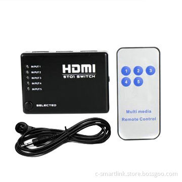 5 x 1 HDMI® Switch, Auto-switch Among 5 Input Sources, IR Remote with AC Power Port